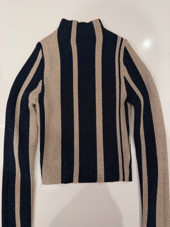Self-Portrait Metallic Knit Navy & Metallic Striped Crop Knit Jumper Size Small - Picture 14 of 14